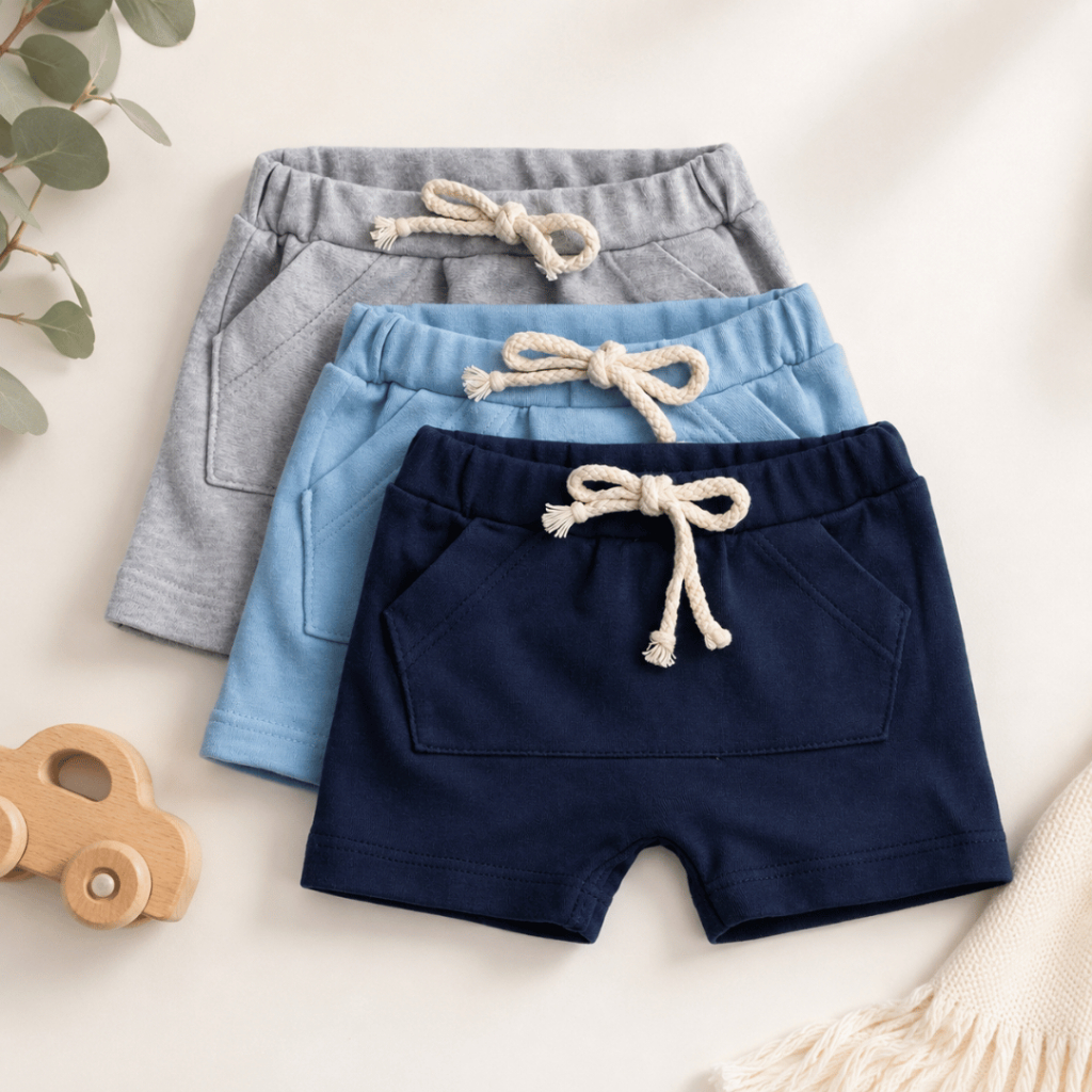 Kit com 3 Bermudinhas de Bebê Infantil 100% Algodão.