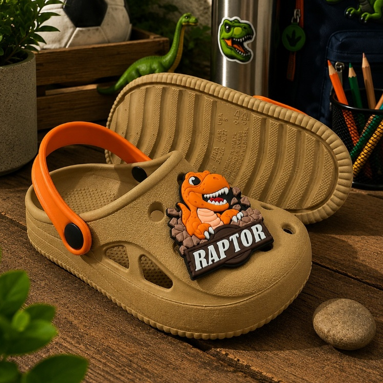 Sandália Infantil Menino Babuche Injetado Solado Antiderrapante Macio Dinossauro Raptor Sandália Masculino