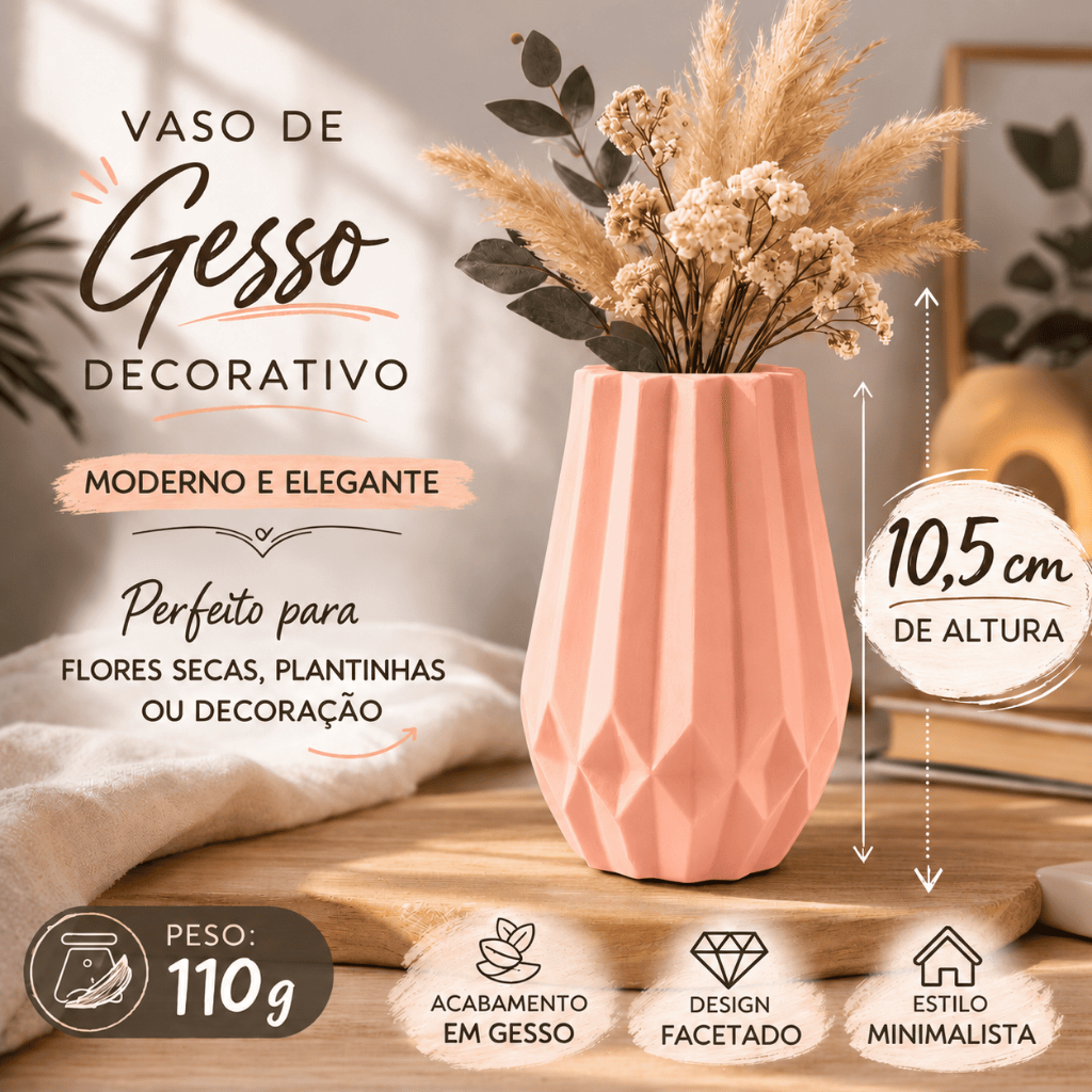 Vaso Decorativo 10,5cm em Gesso | Cores Azul Verde Rosa Cinza Branco decorar ambiente — imagem 2 de 2