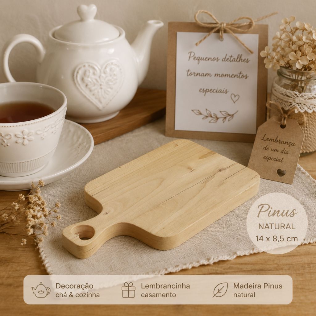 Kit 25 Mini Tábuas 14cm Alça Coração Lembrancinha Casamento Casa Nova Chá De Cozinha