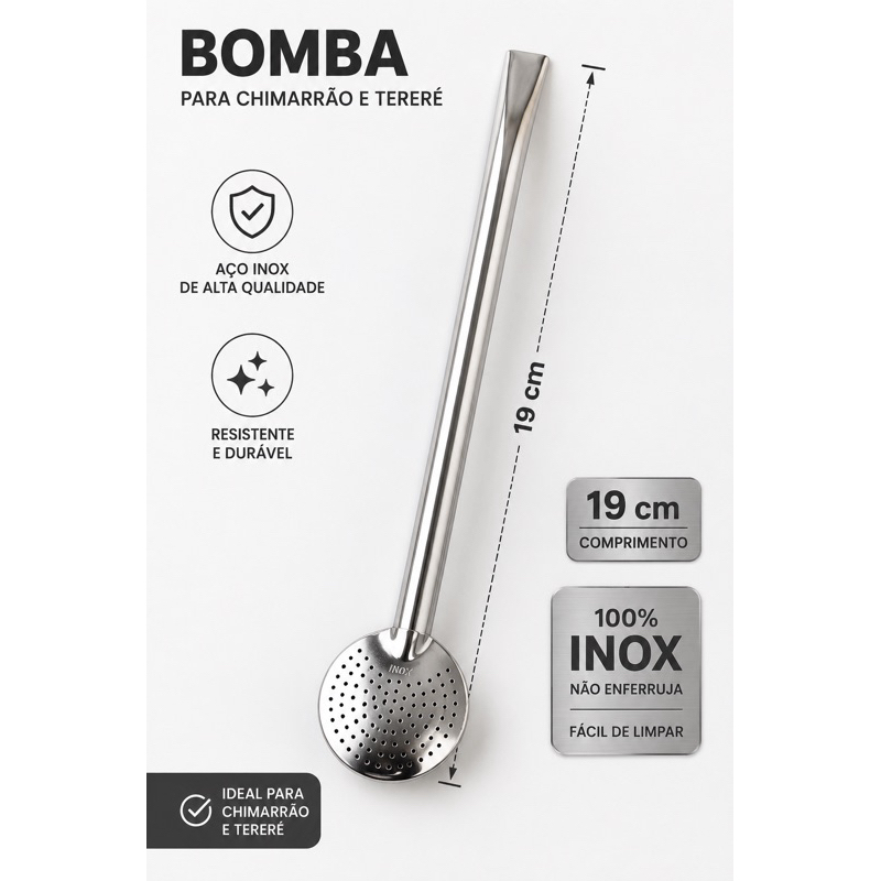 Bomba de Chimarrão Tereré Inox 19cm