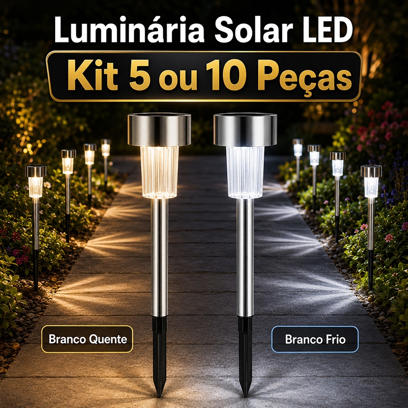 Kit 10 Luminária Solar Jardim LED Impermeável Luz Quente Branca Iluminação Externa Quintal Paisagismo