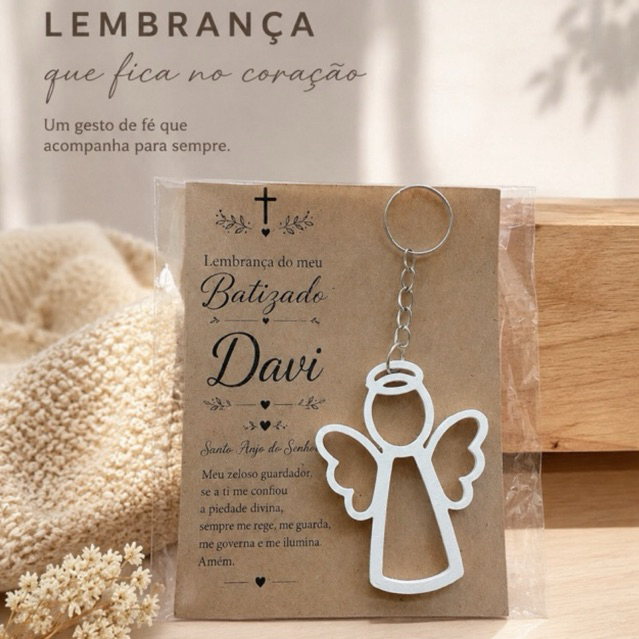 Kit 20 Chaveiros de Anjinho Lembrancinha Batizado / Maternidade + Tag Personalizada