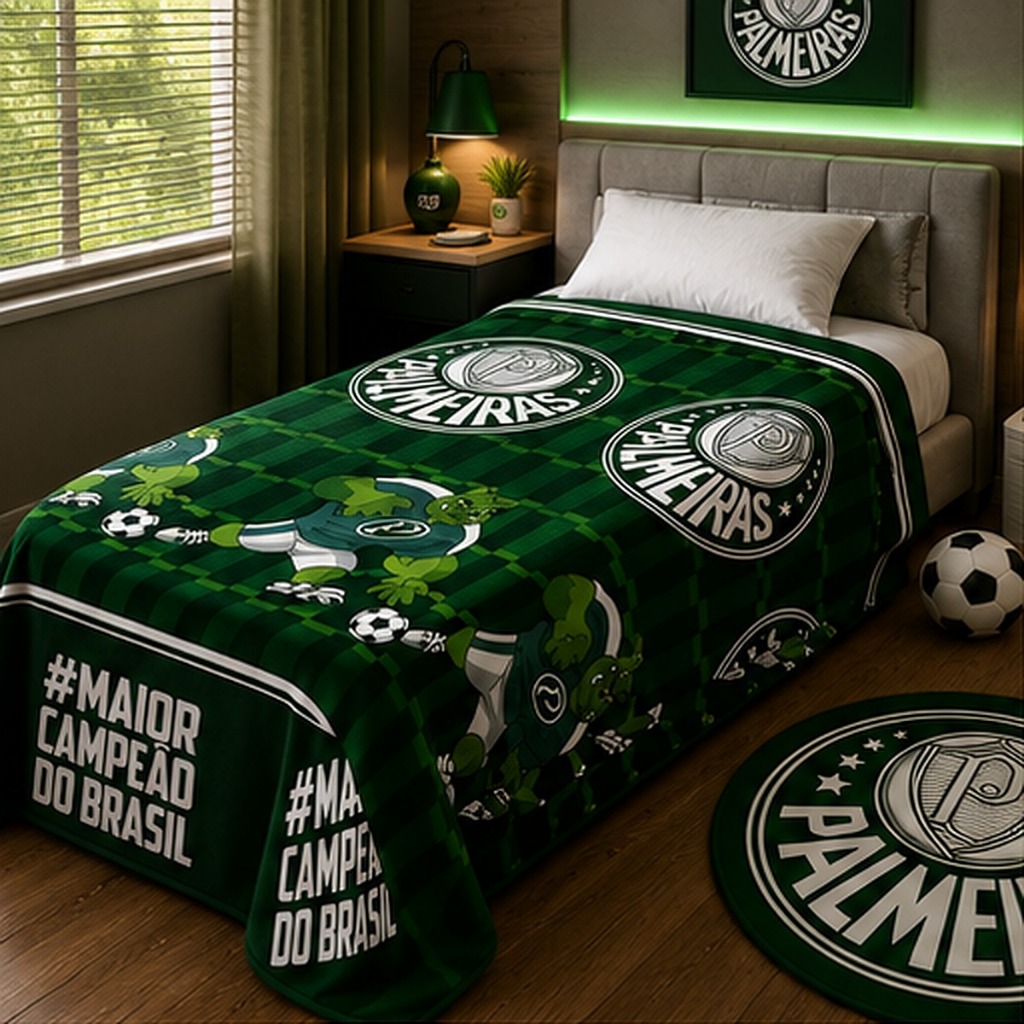 Cobertor Solteiro Palmeiras Manta Microfibra Soft Antialérgico 1,50x 2,00m Prese