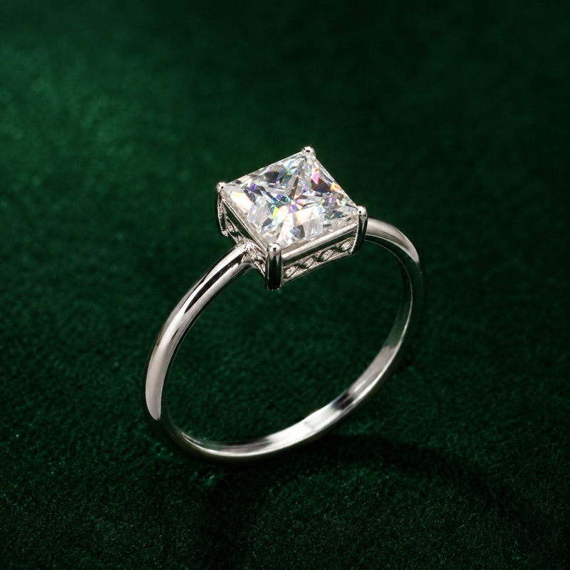 Anel Solitário Moissanite Quadrado 6,2mm Prata 925 Feminino Sofisticado