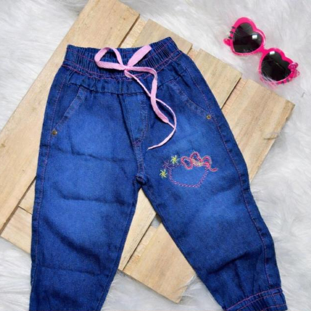 Calça Jeans Molinho Jogger  Meninas Estampada 01 a 03 anos Infantil