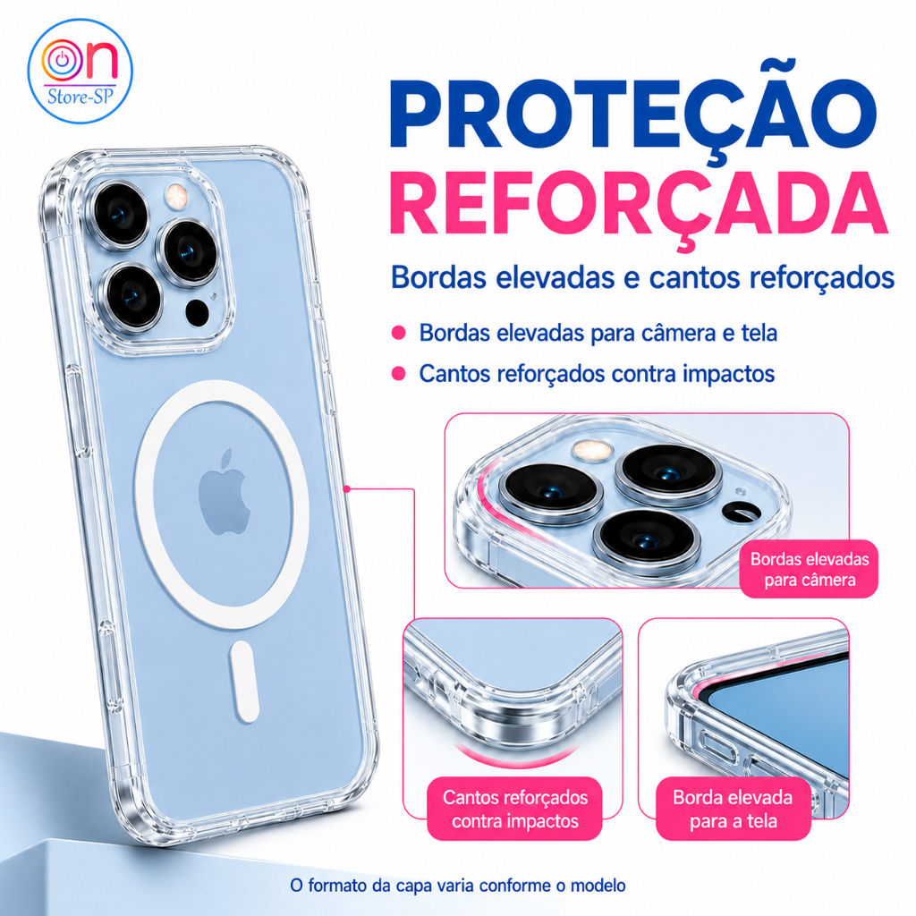 Capa Magnética IPhone Capinha Magsafe Case Transparente Iphone 11 12 13 14 15 16 17 Pro Max Para Carregamento Sem Fio — imagem 2 de 2