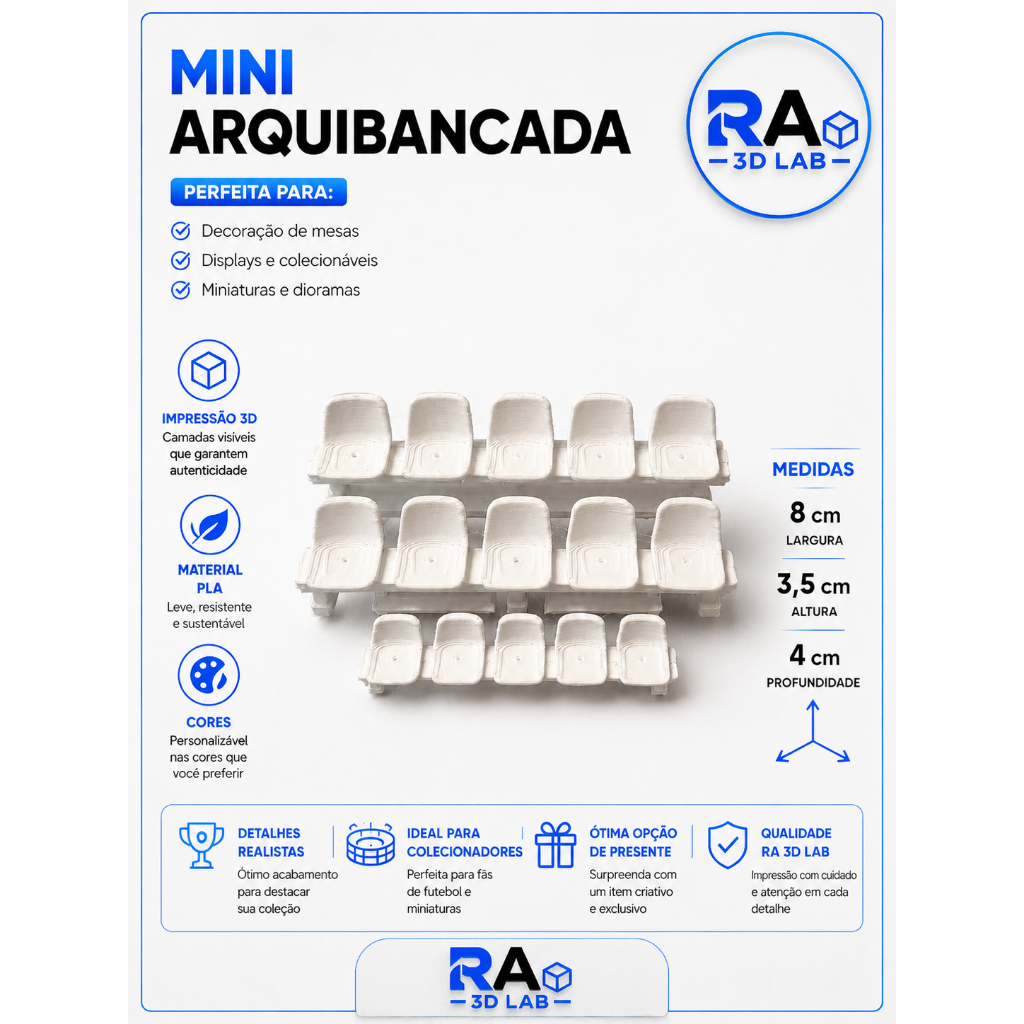 Mini Arquibancada Decorativa em PLA para Miniaturas, Dioramas e Colecionáveis | Impressão 3D