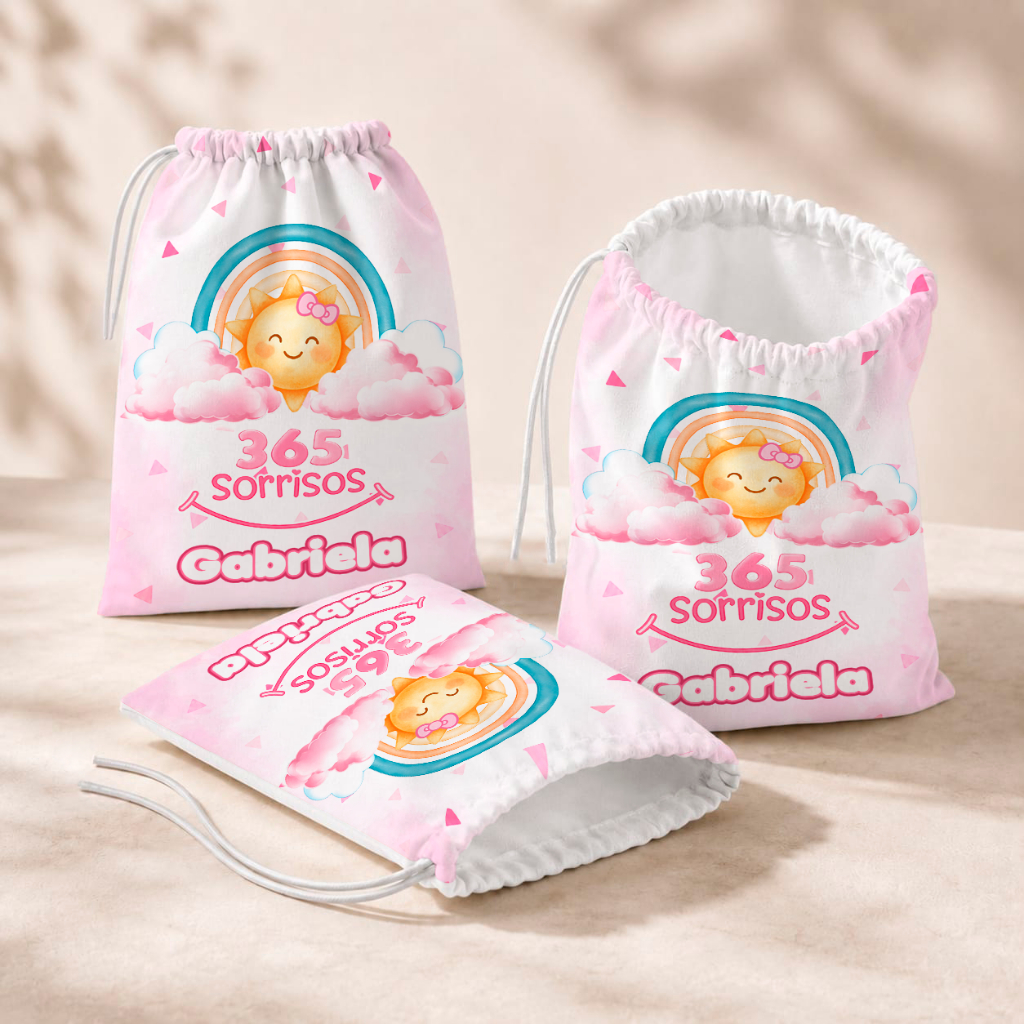 20 Sacolinhas Personalizada Festa Infantil 18x26 Aniversário Lembrancinha 365 Sorrisos Rosa