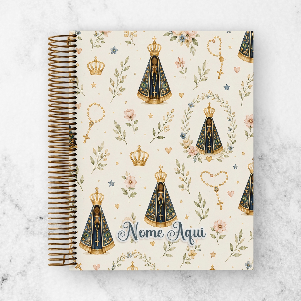 Nossa Senhora Aparecida Caderno A5 Personalizado - 100 folhas pautadas - Presente Religioso - Caderno Católico
