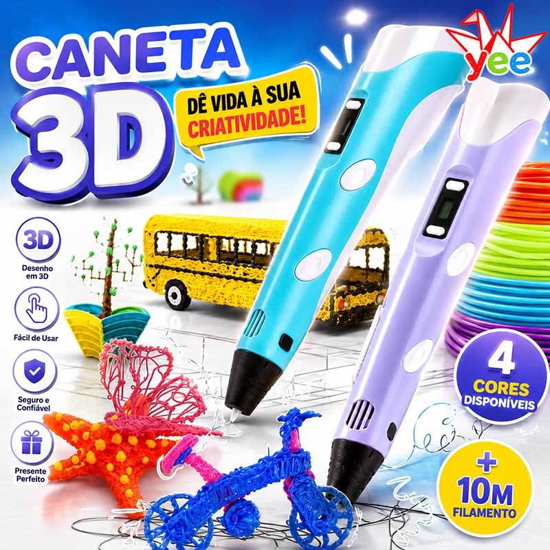 Caneta 3D para Desenho | Impressora 3D Manual DIY com Filamento Seguro | Crianças e Adultos