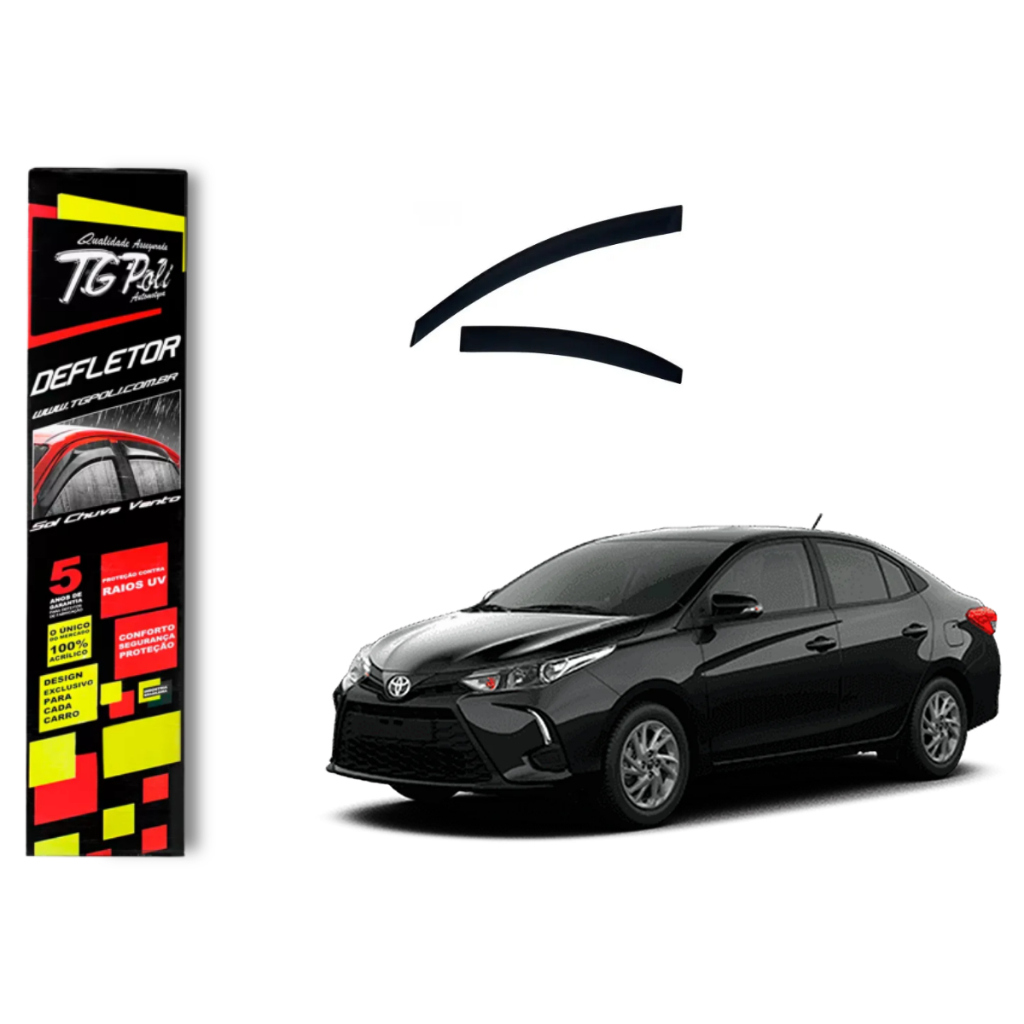 Calha de Chuva Toyota Yaris Sedan 2018 a 2025 TG Poli Defletor 4 portas Protetor Janelas Fumê