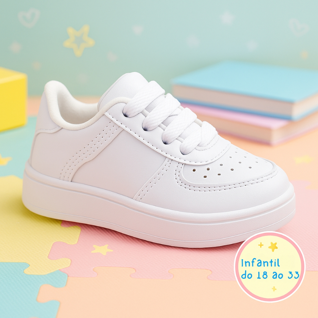 Tênis Branco Unissex Infantil e Baby, Conforto e Elegância para Crianças do 18 ao 33!