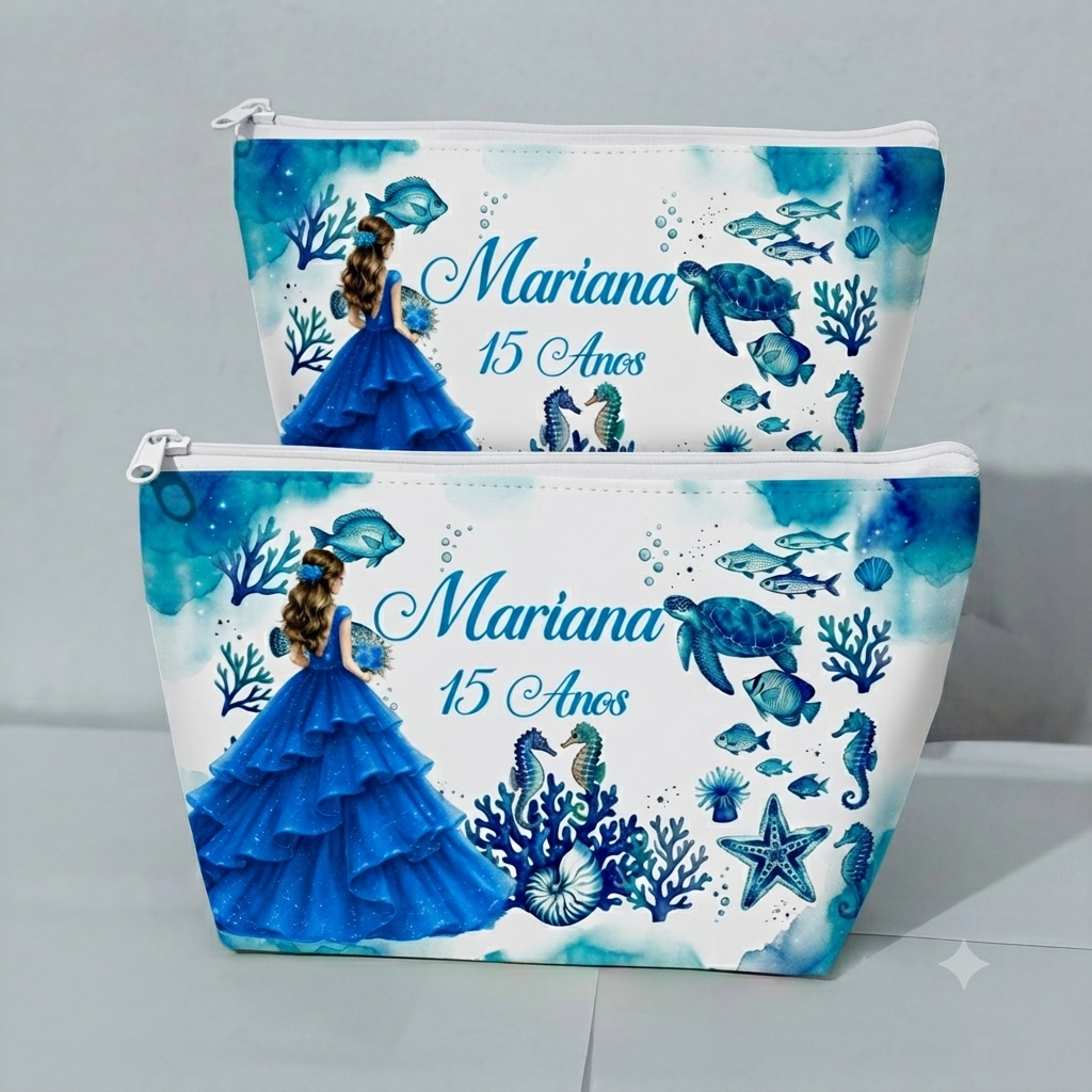 Kit 20 Necessaire Personalizada 15 anos Fundo do Mar Lembrancinha Personalizada  bolsinha de Aniversário Debutante Luxo