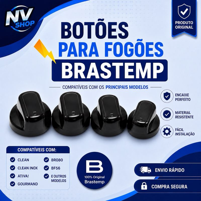 Kit Botões Fogão Brastemp Clean Original Compatível Peça de Reposição