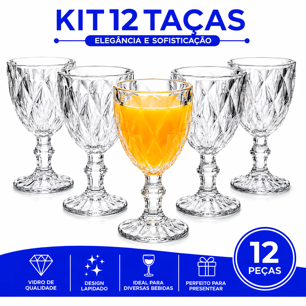 Jogo Taças Vidro Diamond Bico Jaca Abacaxi Conjunto Taça Para Água Vinho Tinto Suco Diamante — imagem 1
