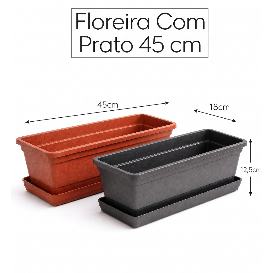 Floreira Jardineira com Pratos 45 cm Para Plantas Flores Temperos