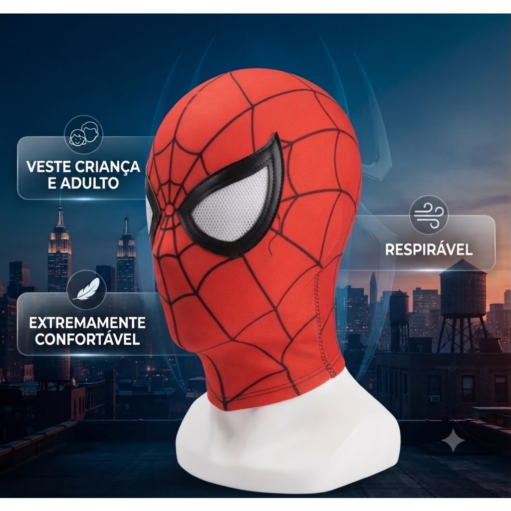 Máscara Homem-Aranha Tecido Infantil e Adulto Fantasia Spider-Man