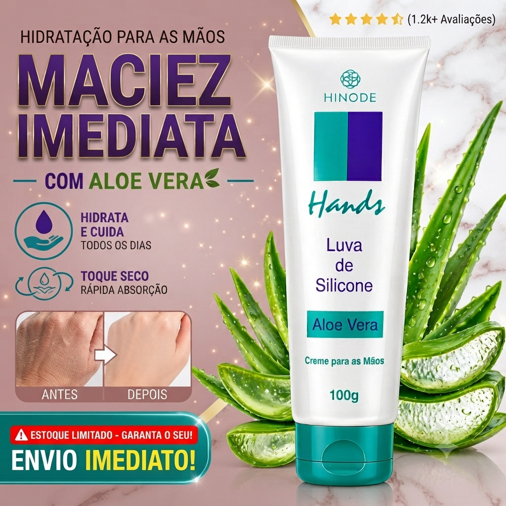 Luva de Silicone Aloe Vera Hinode Hidratante Reutilizável  Creme Para as Mãos Hands 100g