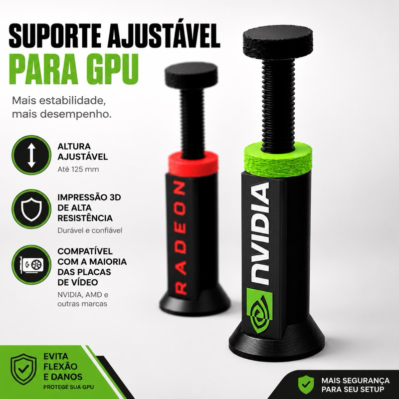 Suporte Ajustável para GPU Antiflexão Placa de Vídeo NVIDIA AMD | 70–125 mm