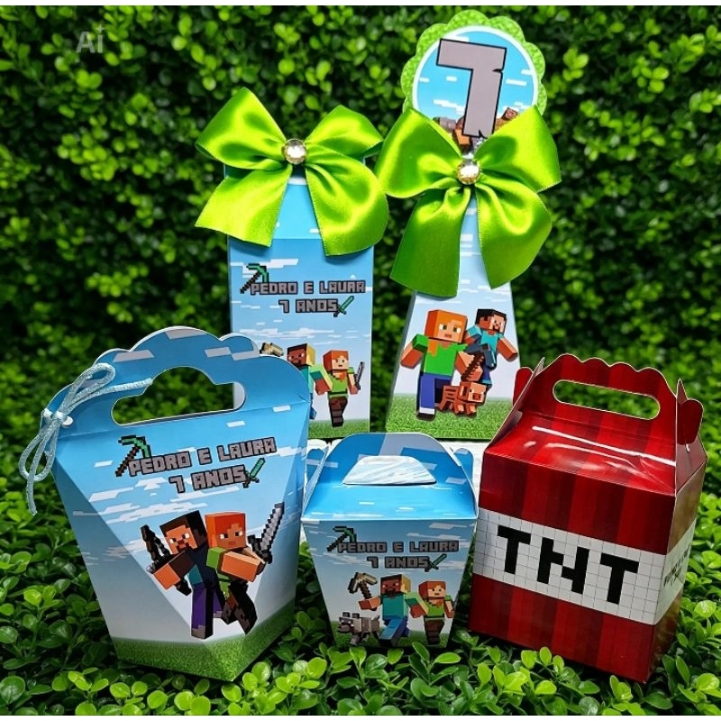 Kit Caixinhas Gamer - Minecraft,Lembrancinha Personalizada Festa Aniversário (FAZEMOS TDS TEMAS)