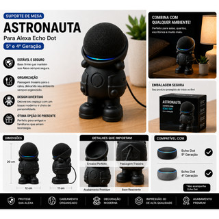 Suporte Alexa Echo Dot Astronauta Organizador Mesa Escritório Home Moderna Presente Criativo Alexa Echo Dot 4ª 5ª Geraçã