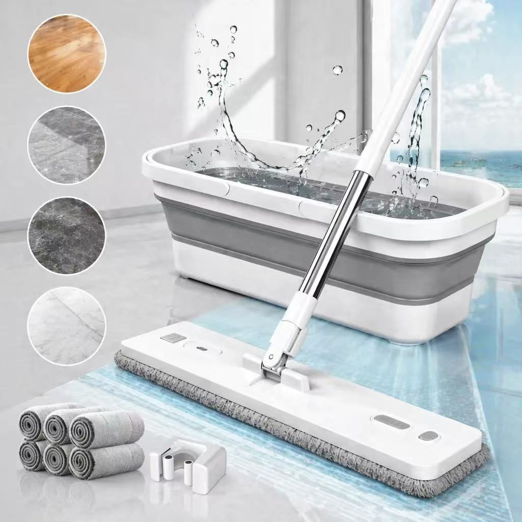 KIT 9 Conjunto De Esfregão E Balde Dobrável De Microfibra Com Raspador De Desaguamento