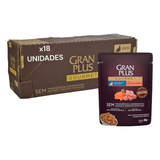 Ração Úmida Gatos Castrados Salmão Frango Gran Plus 18 Sachês 85g