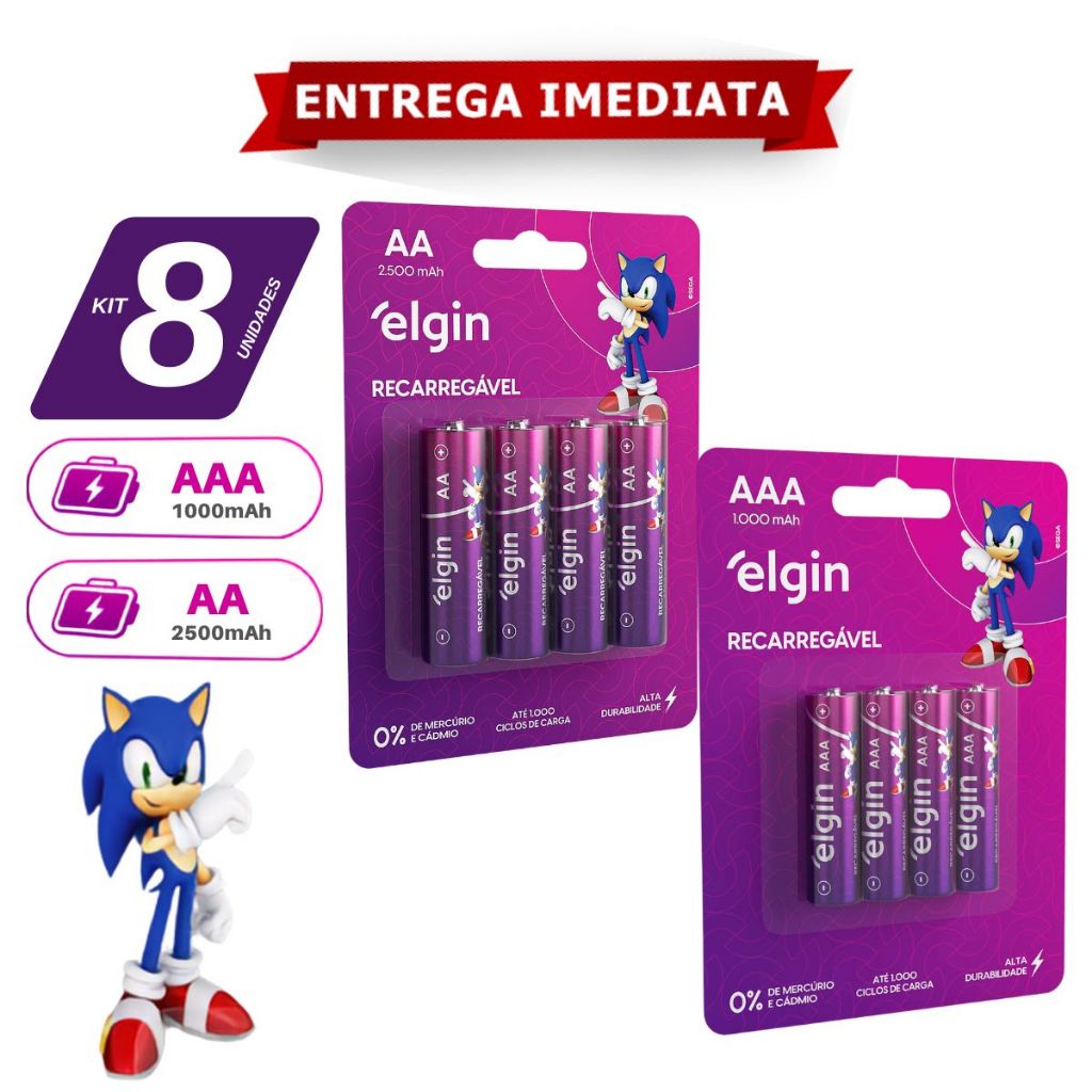 Pilha Recarregável Elgin AAA AA Palito e Comum Original