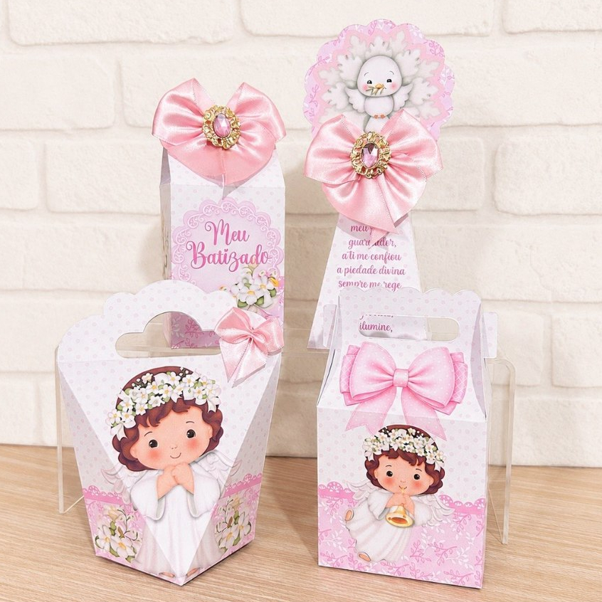 Batizado Anjinha Kit caixinhas à pronta entrega-Lembrancinha de festa Personalizado no tema