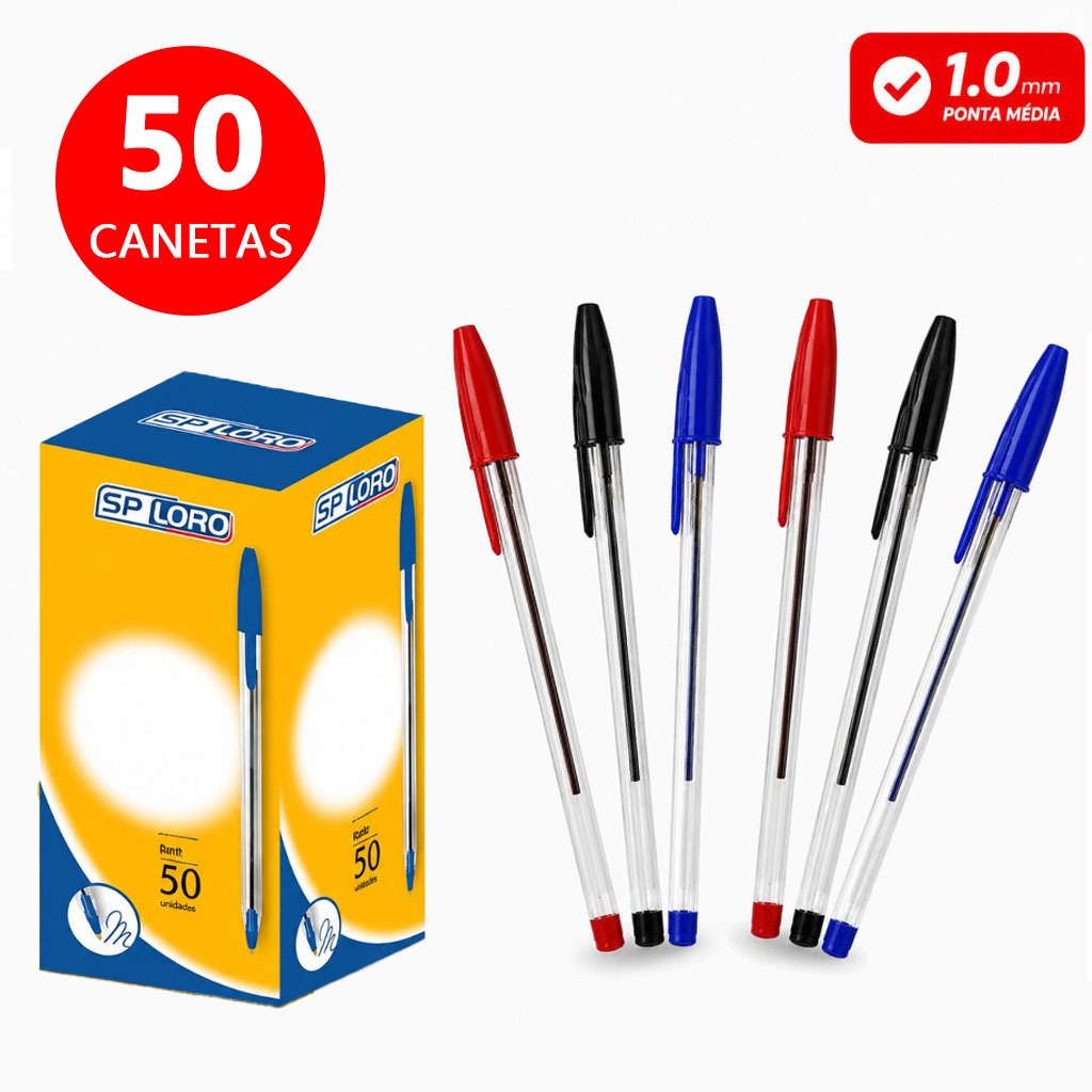 10-50 Canetas Esferográficas Ponta Média Simple 1.mm Azul Preta Vermelha Escolar Escritório 934
