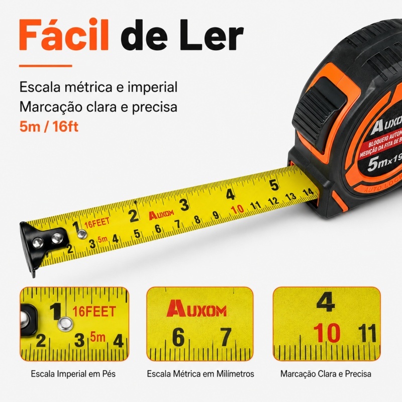 Trena Profissional 5m x 19mm com Trava Automática Fita de Aço Retrátil AUXOM · foto 2