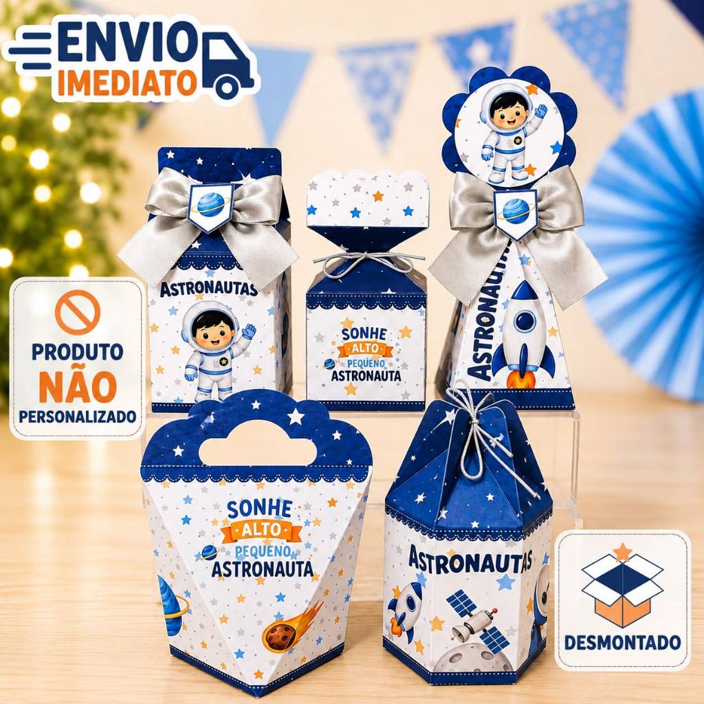 kit Caixinhas Personalizadas para Festa ASTRONAUTA Lembrancinhas de Aniversário para Decoração DESMONTADO.