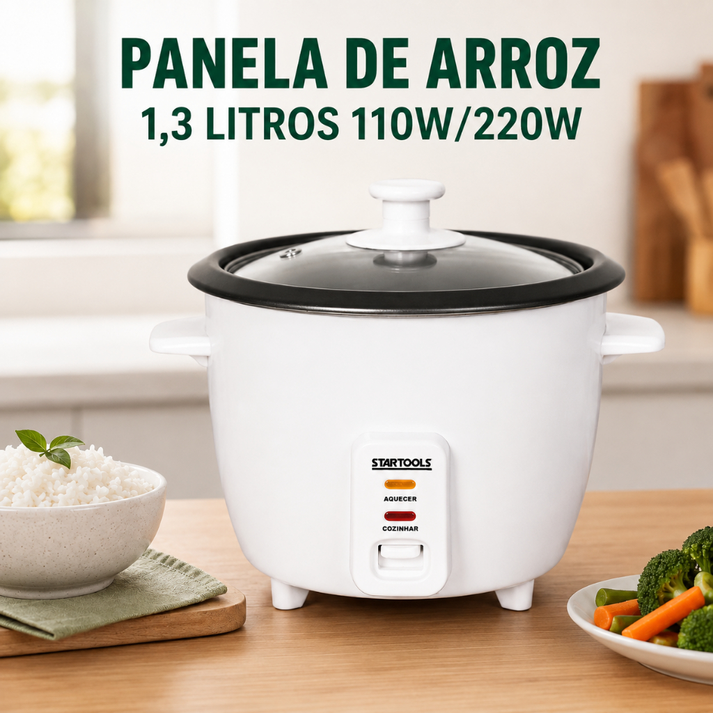 Panela Elétrica de Arroz 1,3 L Branca 110V 220V Faz 5 Xicaras Legumes a Vapor Rápida Fácil Usar