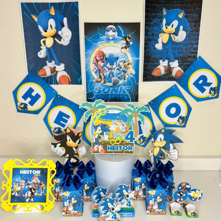 Kit Festa Sonic Personalizado | Só Bolinho | Aniversário |  Lembrancinha | + DE 50 ITENS