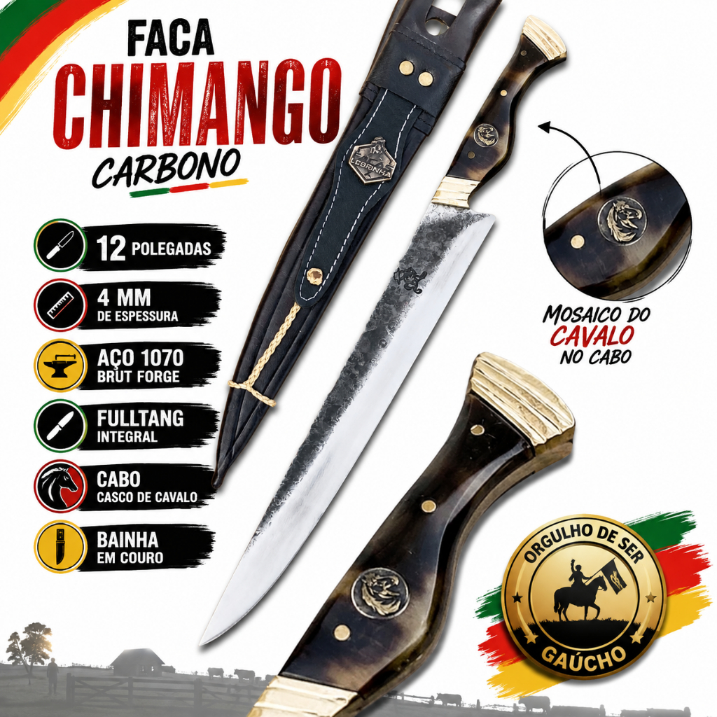Faca Chimango Artesanal 4mm Fultang BrutForge Rustica 12 Pol