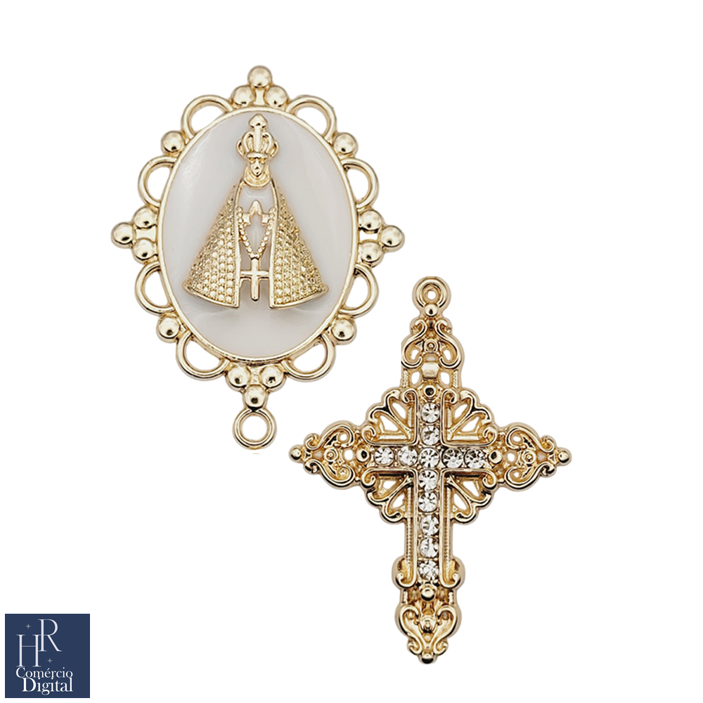 Entremeio terço dourado modelos Nossa Senhora Aparecida crucifixo dourado terço noiva terço das mães