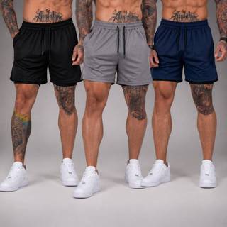 Kit 3 Shorts 2 em 1 DryFit  Plus Size Original Elastano Academia Esporte Treino Masculino