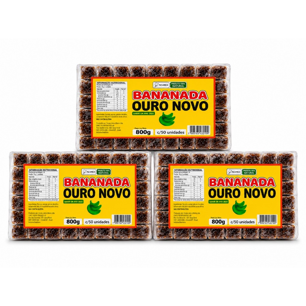 Bananada Açucarada c/50 unidades Ouro Novo 800g
