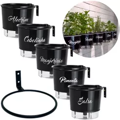 Vaso Raiz Autoirrigável Tamanho 03 1,7L Linha Gourmet Temperos + Suporte Parede Metal Jardim Vertical Pendente