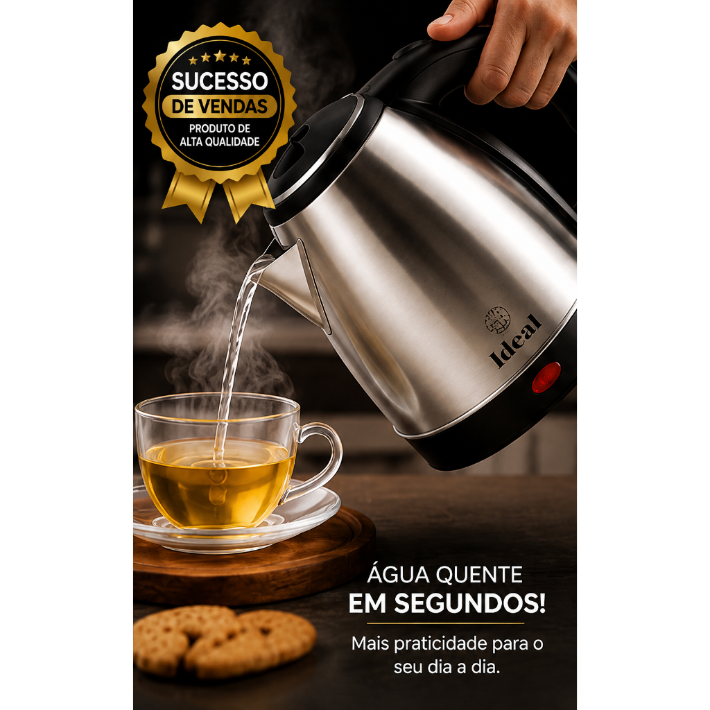 Chaleira Elétrica Inox Ideal 1,8L 220V Desligamento Automático Base 360° Aquecimento Rápido
