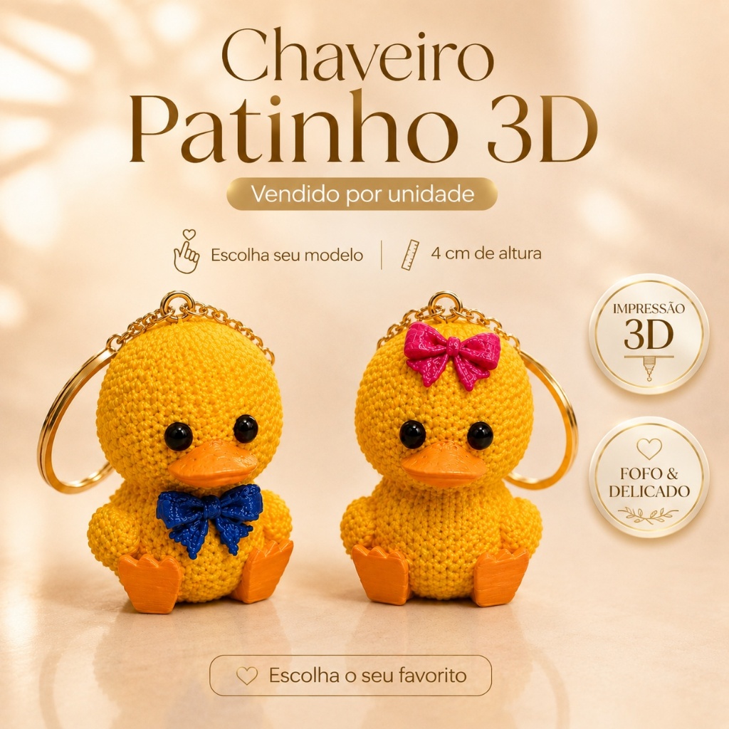 Chaveiro Patinho 3D 4cm Fofo Textura Crochê para Bolsa Mochila Chaves Presente Criativo Unidade