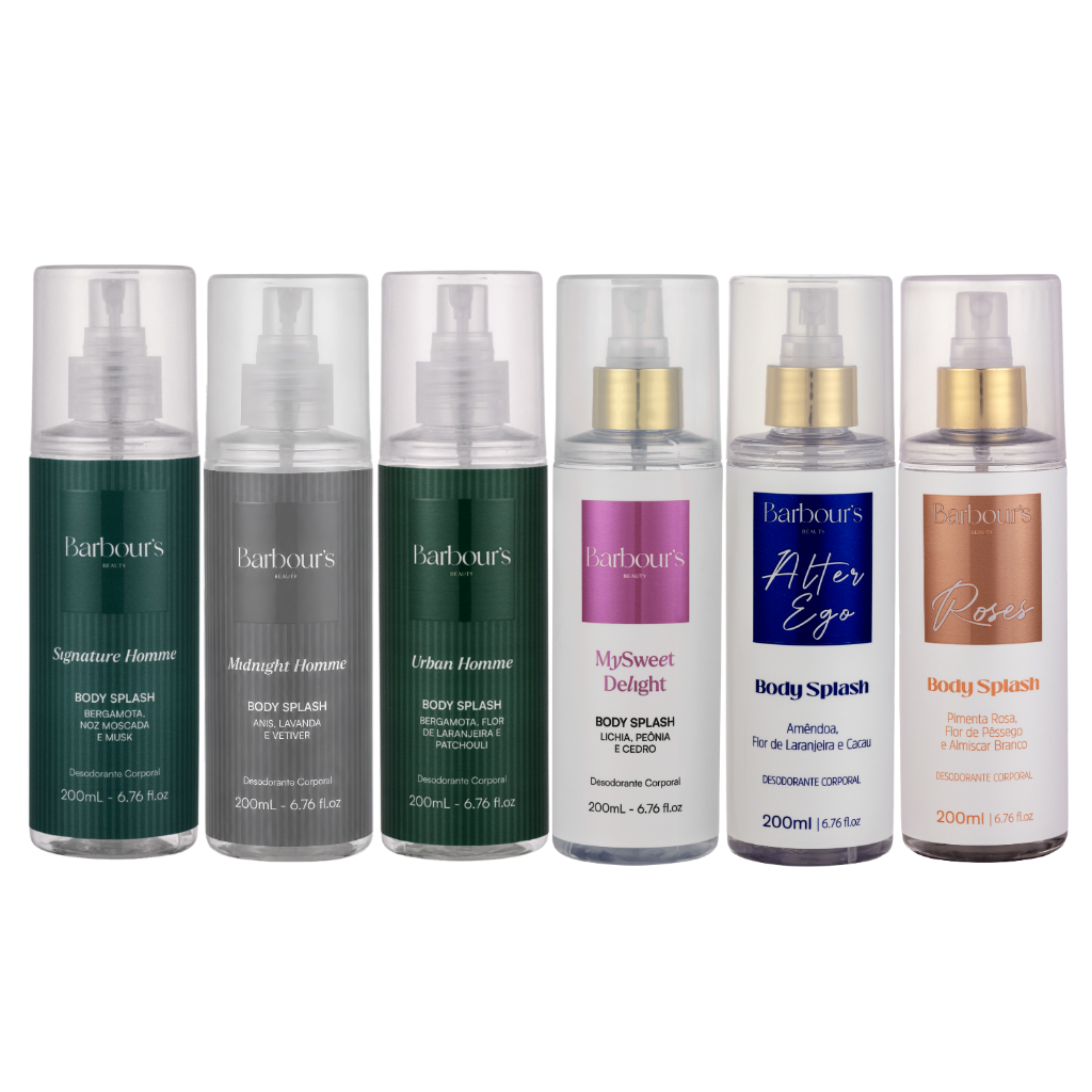 Kit 6 Body Splash Feminino e Masculino Barbour's Beauty 200ml