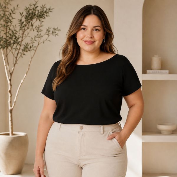 Blusa Feminina Plus Size Viscolycra Ombro Caído Manga Curta Casual Confortável Moda Verão Básica Lisa Elegante