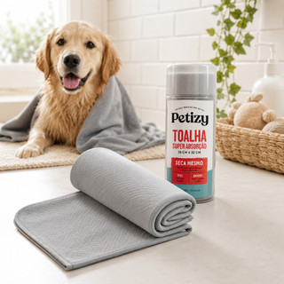 Toalha Pet Super Absorvente 38x32cm Petizy para Cães, Secagem Rápida de Patas e Pelos