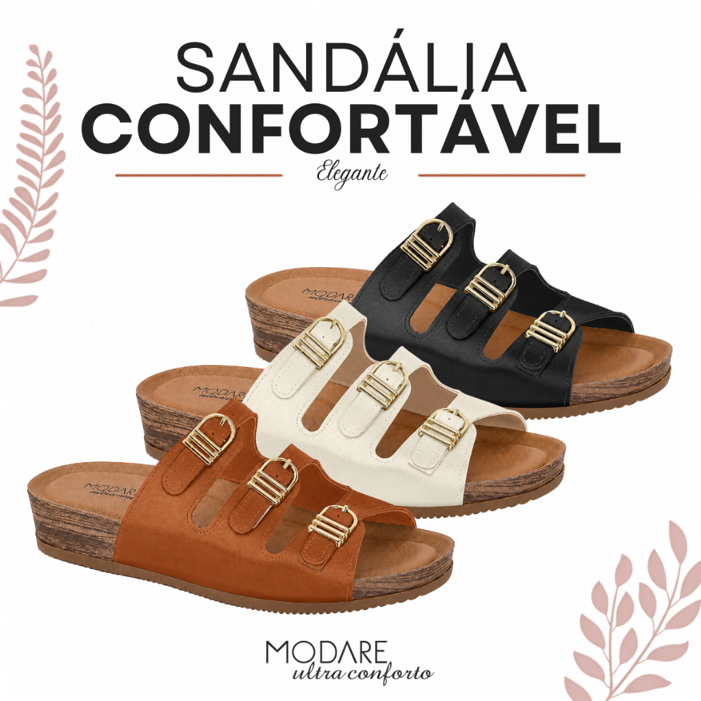 Sandália Modare Feminina Slide Macia Confortável Ajustável Antiderrapante Ortopédico Leve