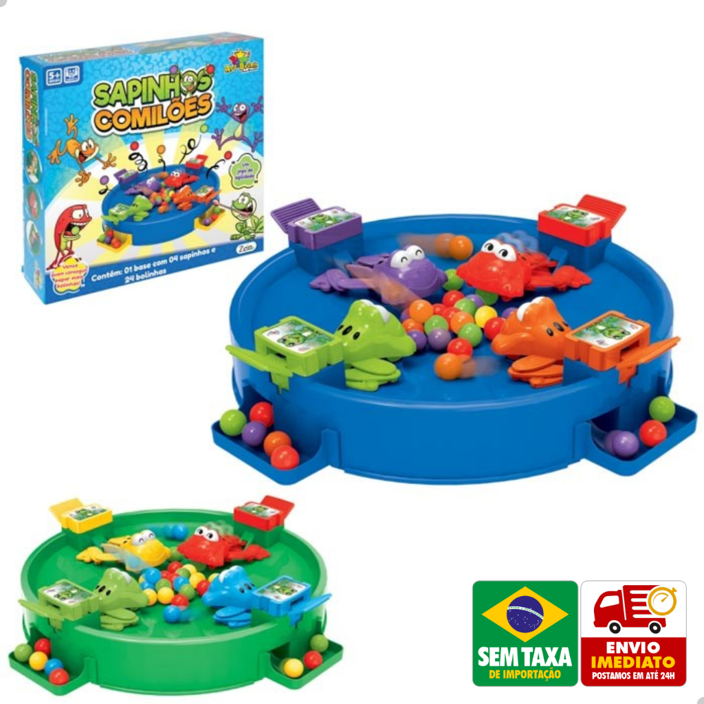 Papa Bolinhas Sapinho 36cm Brinquedo Infantil 4 Jogadores 24 Bolinhas Coordenação e Reflexo