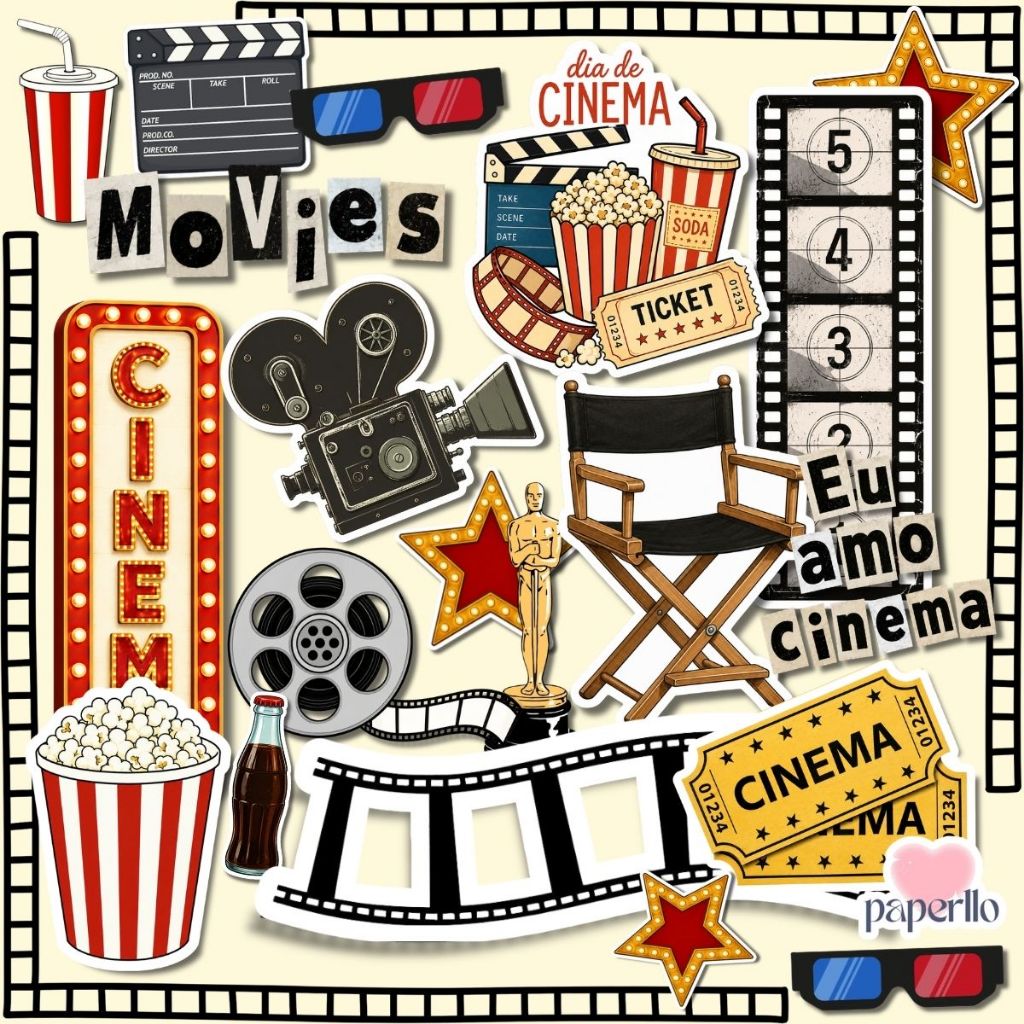 26 Adesivos Cinema Para Colagem e Personalização Journal Scrapbook Bujo Kindle À prova d'água