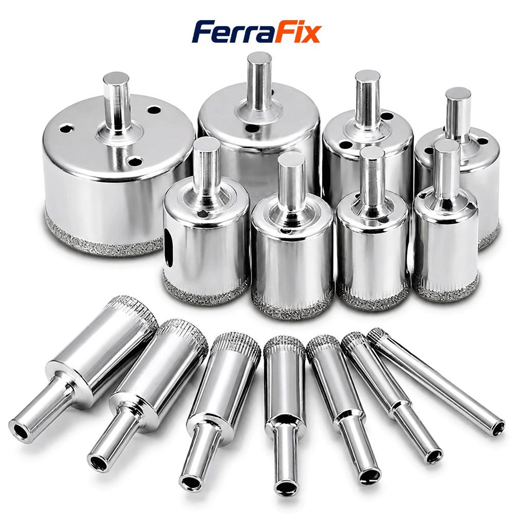 Kit 15 Brocas Serra Copo Diamantadas 6-50mm para Vidro Cerâmica Azulejo Granito FerraFix