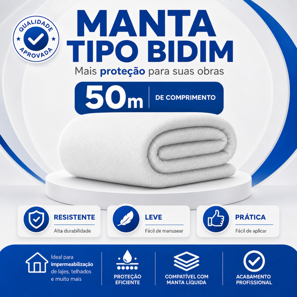 Manta Bidim VP50 50m² Impermeabilização Telhado e Laje
